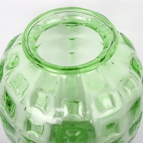 1696 - A large mid-century green glass vase, with pontil marks to base, height 30cm