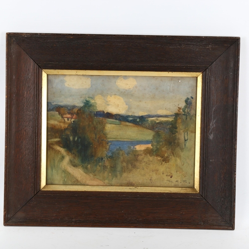 2066 - Early 20th century watercolour, farm landscape, signed with initials, 22cm x 29cm, framed