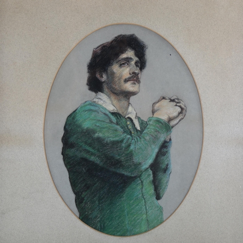 2071 - Early 20th century charcoal/pastel portrait of a man, unsigned, 30cm x 23cm, framed