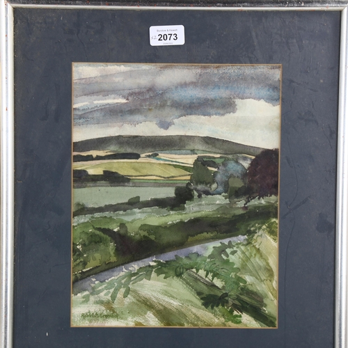 2073 - Robert Greenhalf, watercolour landscape, 29cm x 23cm, and coloured etching by the same artist, frame... 