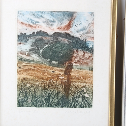 2073 - Robert Greenhalf, watercolour landscape, 29cm x 23cm, and coloured etching by the same artist, frame... 