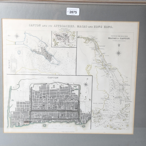 2075 - 19th century hand coloured map of Canton, Macao and Hong Kong, published 1852, 35cm x 40cm, and 4 Ch... 