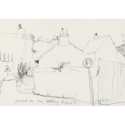 2077 - Julian Dyson (1936 - 2003), pencil drawing, street scene, signed, 29cm x 40cm, framed