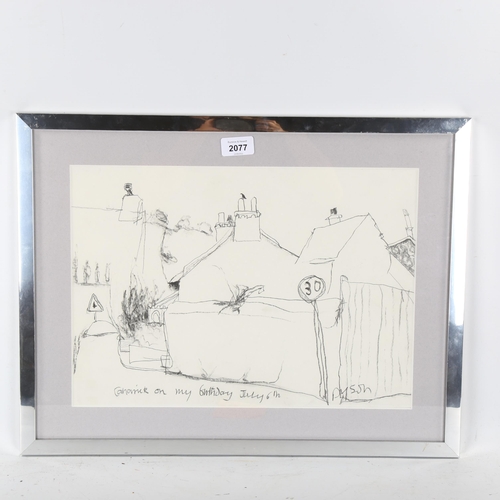 2077 - Julian Dyson (1936 - 2003), pencil drawing, street scene, signed, 29cm x 40cm, framed