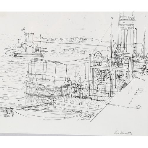 2078 - Paul Mount (1922 - 2009), 2 pen and ink sketches, harbour scenes, signed and dated, 29cm x 35cm, fra... 