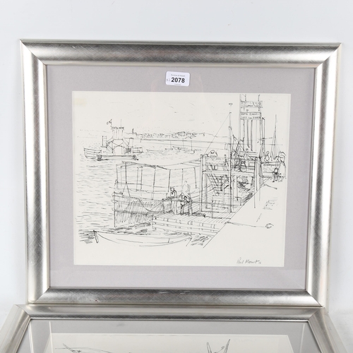 2078 - Paul Mount (1922 - 2009), 2 pen and ink sketches, harbour scenes, signed and dated, 29cm x 35cm, fra... 