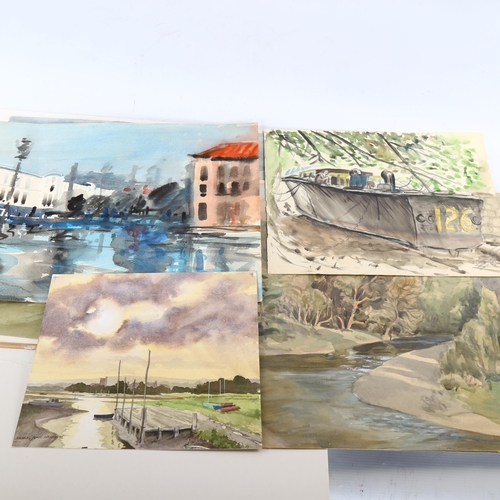 2102 - A folder of modern British watercolours, various artists