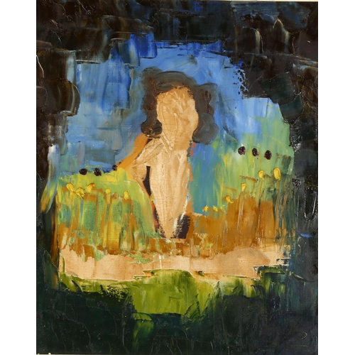 2108 - Geoffrey Lilley, mid-20th century oil on canvas, abstract figure, artist stamp on stretcher, inscrib... 