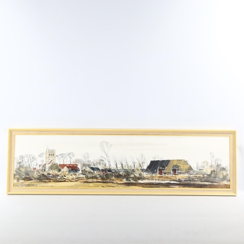 2111 - Michael Barnfather, oil on board, farm scene, signed, 22cm x 90cm, framed