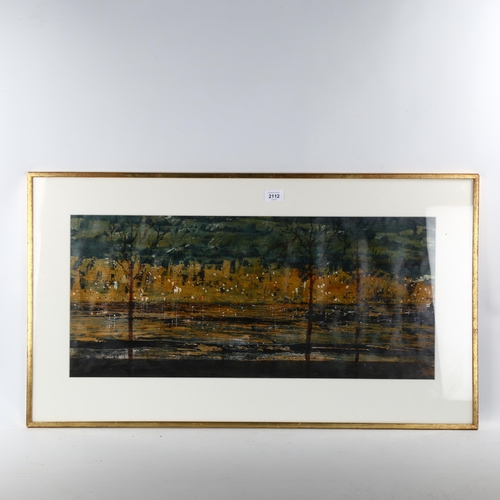 2112 - Mid-20th century watercolour, abstract landscape, unsigned, 32cm x 72cm, framed