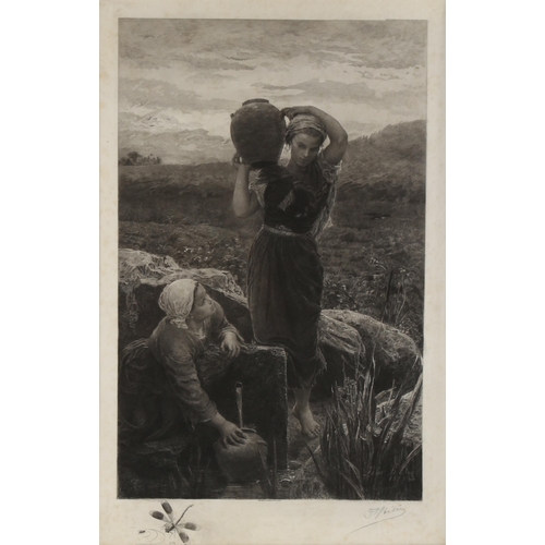 2113 - Jules Breton, engraving, the source, signed in pencil, image 55cm x 35cm, framed