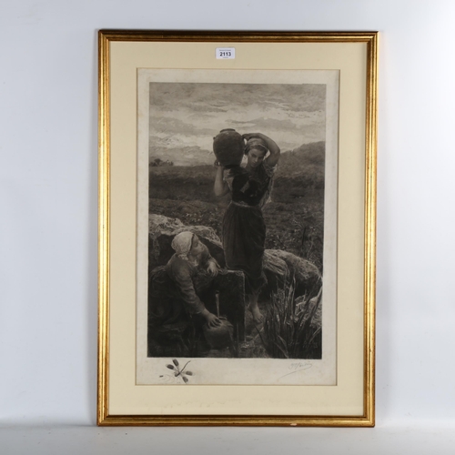 2113 - Jules Breton, engraving, the source, signed in pencil, image 55cm x 35cm, framed