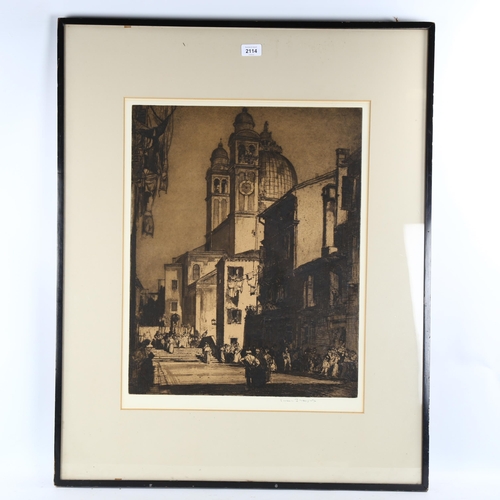 2114 - Frank Brangwyn, engraving, Santa Maria, signed in pencil, image 55cm x 44cm, framed