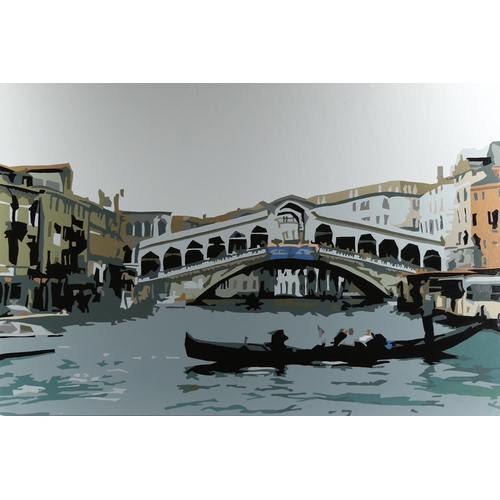 2136 - Alicia Dubnyckyj (born 1979), acrylic on board, Rialto Bridge Venice, 61cm x 92cm, unframed