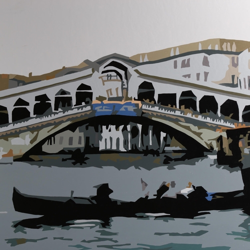 2136 - Alicia Dubnyckyj (born 1979), acrylic on board, Rialto Bridge Venice, 61cm x 92cm, unframed