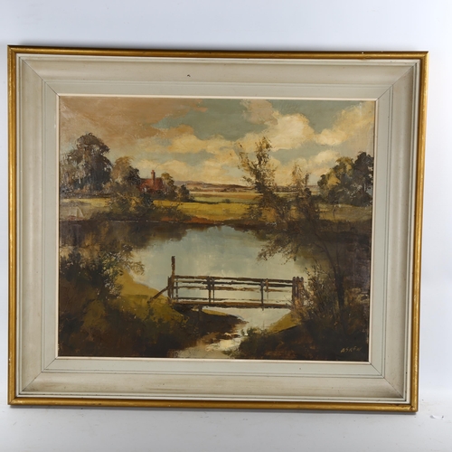 2148 - V Askew ROI, oil on canvas, pond in Hertford, signed, 20