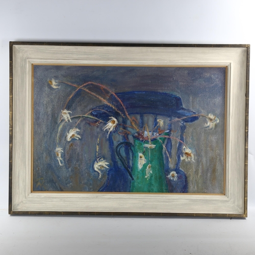 2153 - Margaret Thomas, oil on board, still life, signed with monogram, 48cm x 74cm, framed