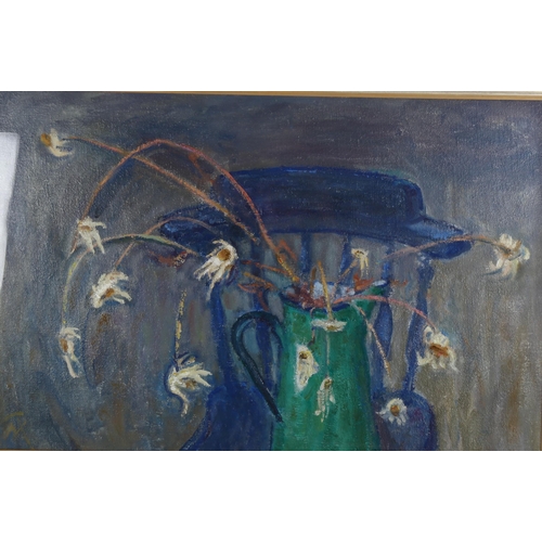 2153 - Margaret Thomas, oil on board, still life, signed with monogram, 48cm x 74cm, framed