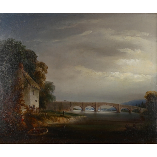 2156 - H Withey, oil on canvas, stone bridge over a river, signed and dated 1845, 64cm x 77cm, framed