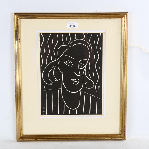 2166 - Henri Matisse, lino-cut print, Teeny, published by XXe Siecle, sheet size 31cm x 24cm, framed