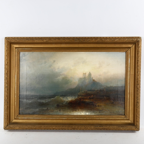 2175 - M Sinclair, 19th century oil on canvas, St Michael's Mount Cornwall, signed, 30cm x 50cm, framed
