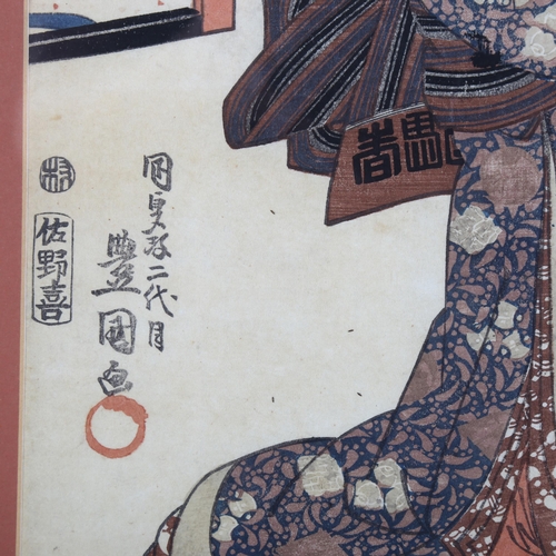 2182 - Utagawa Toyokuni, Japanese woodblock print, musician, signed, image 36cm x 24cm, framed and another.