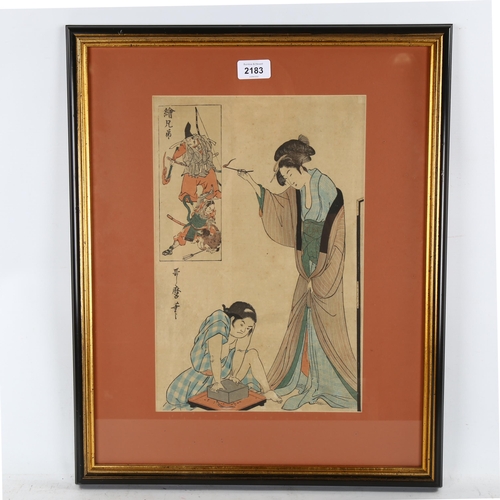 2183 - Kitagawa Utamaro, Japanese woodblock print, rat catcher, signed, image 38cm x 24cm, framed