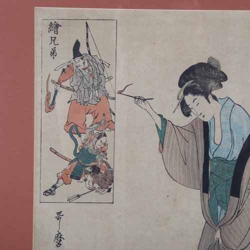 2183 - Kitagawa Utamaro, Japanese woodblock print, rat catcher, signed, image 38cm x 24cm, framed