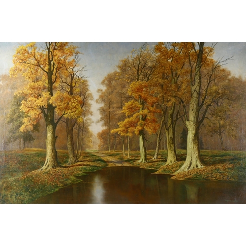 2191 - David Mead, oil on canvas, autumn colours, 1974, signed with Stacy-Marks label verso, 61cm x 92cm, f... 