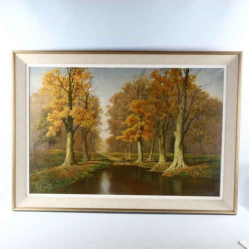 2191 - David Mead, oil on canvas, autumn colours, 1974, signed with Stacy-Marks label verso, 61cm x 92cm, f... 