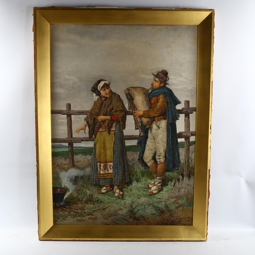 2192 - Philippo Indoni, watercolour, Italian travelling musician and woman, signed, 75cm x 53cm, framed