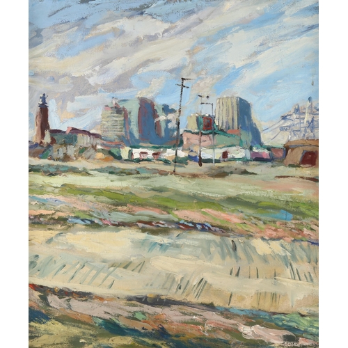 2193 - Alan Rankle, oil on canvas, scene at Dungeness, 1990, 70cm x 60cm, framed