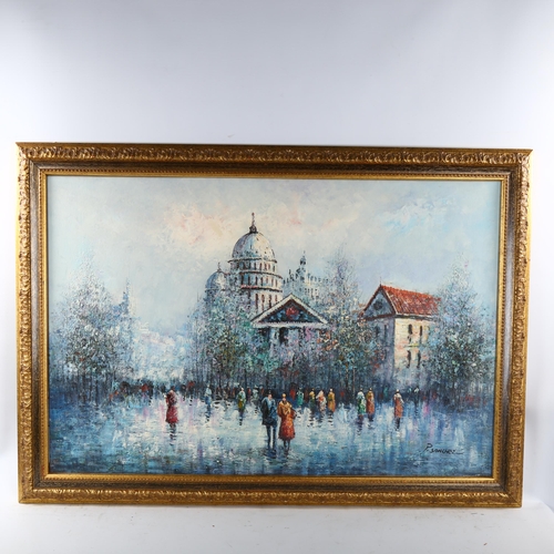 2194 - P Sanchez, contemporary oil on canvas, Parisian street scene, signed, 60cm x 90cm, framed