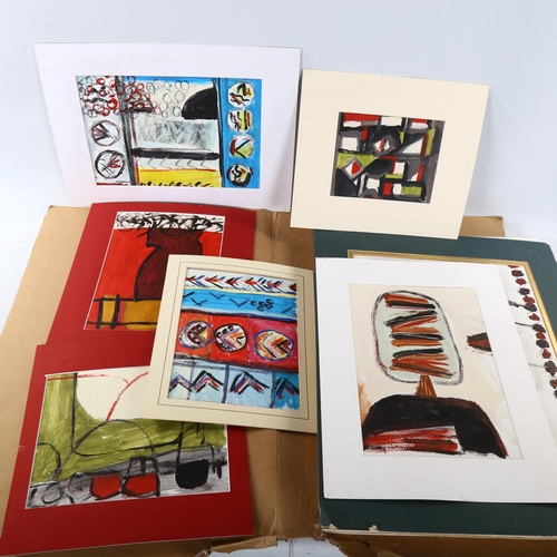 2195 - Folder of contemporary gouache/acrylic abstract paintings on card, all unsigned (approx 25)