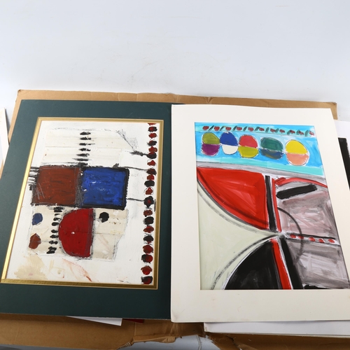 2195 - Folder of contemporary gouache/acrylic abstract paintings on card, all unsigned (approx 25)