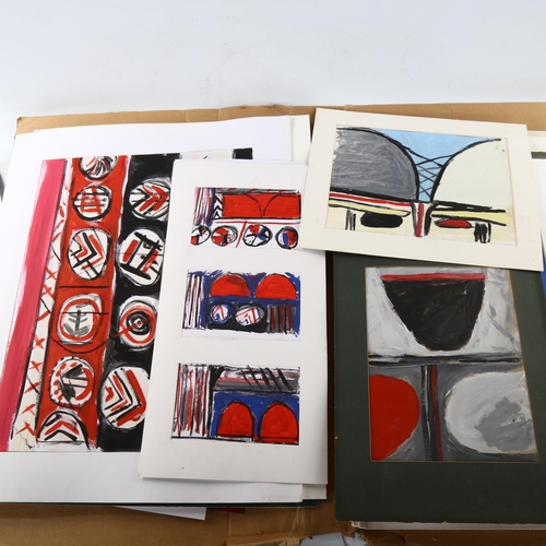 2195 - Folder of contemporary gouache/acrylic abstract paintings on card, all unsigned (approx 25)