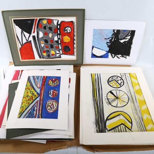 2195 - Folder of contemporary gouache/acrylic abstract paintings on card, all unsigned (approx 25)