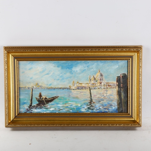 2196 - K Edwards, oil on canvas board, Venice Lagoon scene, signed 19cm x 39cm, framed