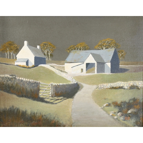 2206 - Fred Bungay, acrylic on board, hill farm, 34cm x 43cm, framed