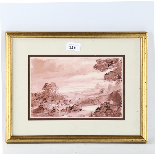 2219 - John Afflick (born 1967), ink and sepia wash, landscape, 16cm x 25cm, framed