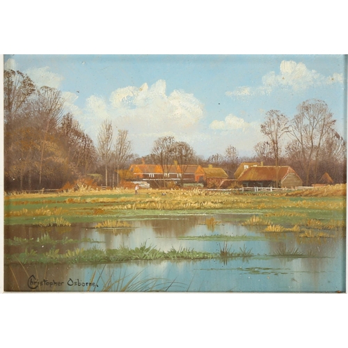 2220 - Christopher Osborne, oil on board, Alfriston, 12cm x 17cm, framed