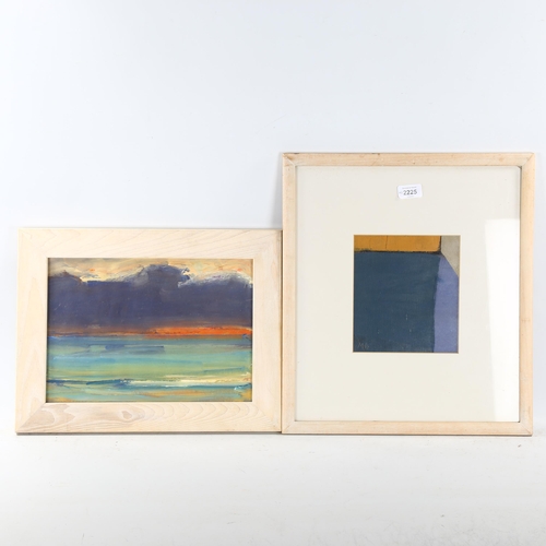 2225 - 2 contemporary oils on board, abstract study, signed with initials MB, 19cm x 19cm, and seascape, si... 