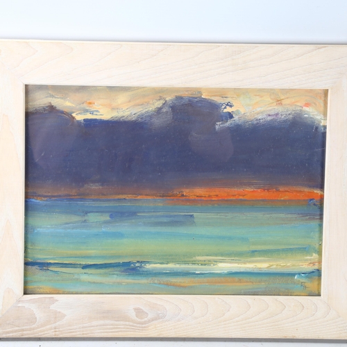 2225 - 2 contemporary oils on board, abstract study, signed with initials MB, 19cm x 19cm, and seascape, si... 