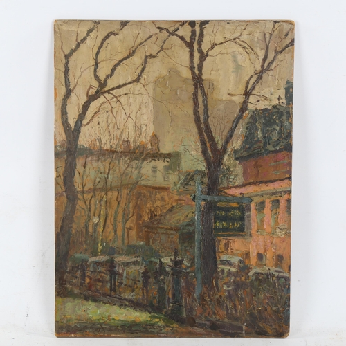 2226 - Sydney March, mid-20th century oil on board, Toronto street scene, 30cm x 40.5cm, unframed