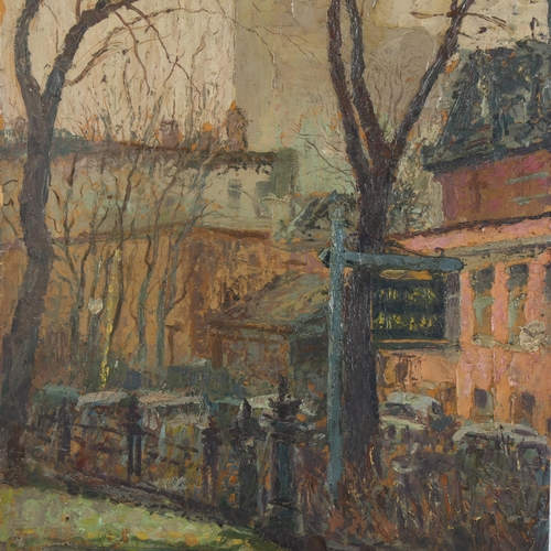 2226 - Sydney March, mid-20th century oil on board, Toronto street scene, 30cm x 40.5cm, unframed