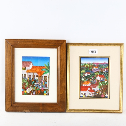 2228 - Melba Espinosa, pair of acrylics on board, Native village scenes, 17cm x 12cm, framed (2)