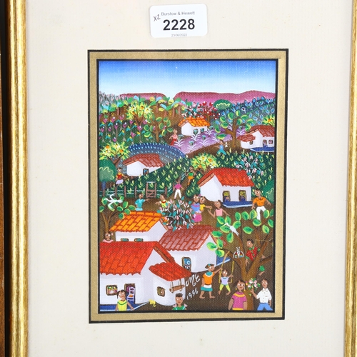 2228 - Melba Espinosa, pair of acrylics on board, Native village scenes, 17cm x 12cm, framed (2)