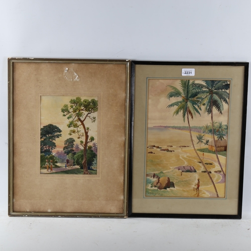 2231 - D V A Amarasckava, 2 watercolours, Indian scenes, 1 dated 1933, largest 35cm x 24cm, framed (2)