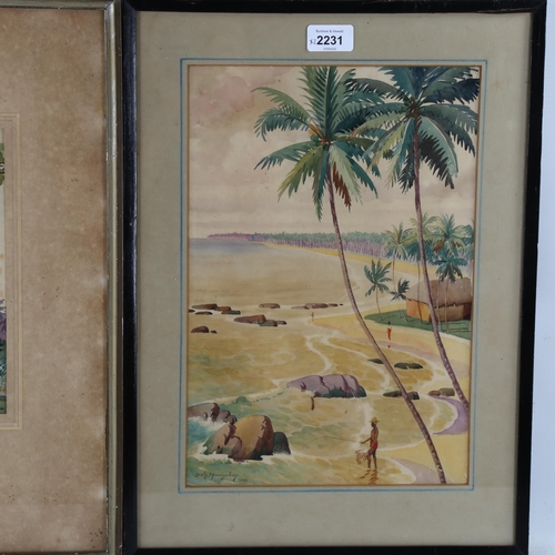 2231 - D V A Amarasckava, 2 watercolours, Indian scenes, 1 dated 1933, largest 35cm x 24cm, framed (2)