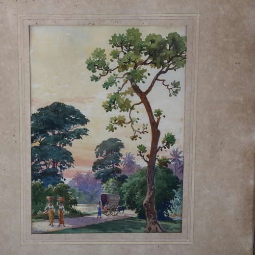 2231 - D V A Amarasckava, 2 watercolours, Indian scenes, 1 dated 1933, largest 35cm x 24cm, framed (2)